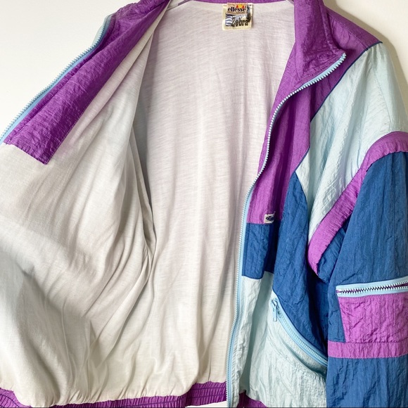 Ellesse Vintage Zebra 80’s Windbreaker Jacket Vest Removable Zipper Sleeves L - Picture 13 of 16